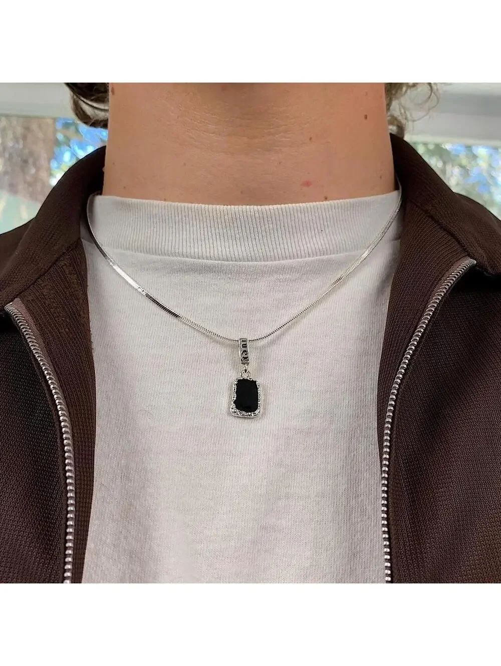 Y2k style Silver Rope Chain jewel pendant necklace. Chain is unisex. 17.5-19.5